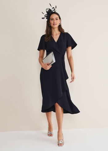 Phase Eight Julissa Ruffle Wrap Dress Navy USA | 7359460-OV